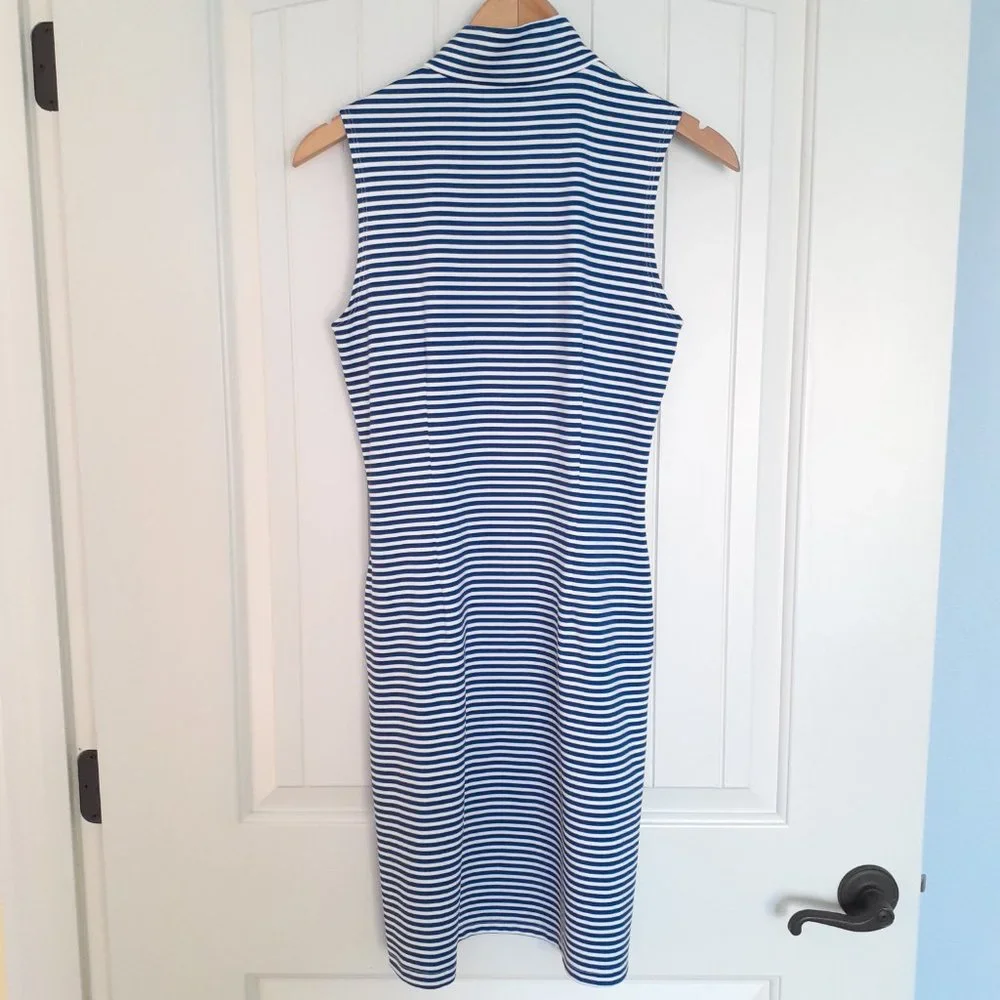 Sailor Sailor Sleeveless 1/4 Zip Striped Dress with Pockets Blue White Size XS - Picture 2 of 12